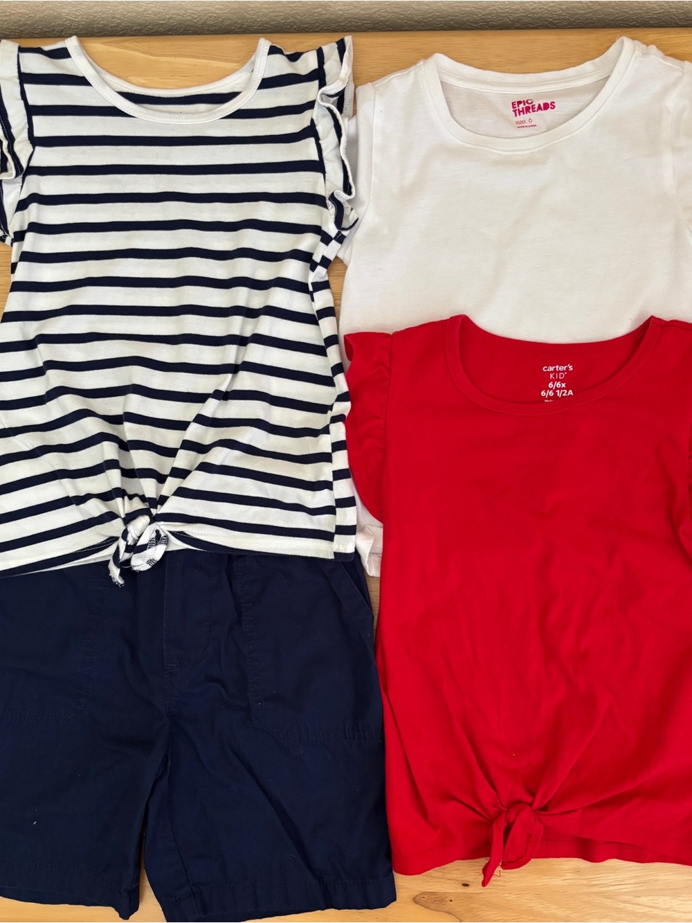 Lot Of 4 Girls Size 6 Short Sleeve Tops & Shorts Set - Red, White, Blue 4th July